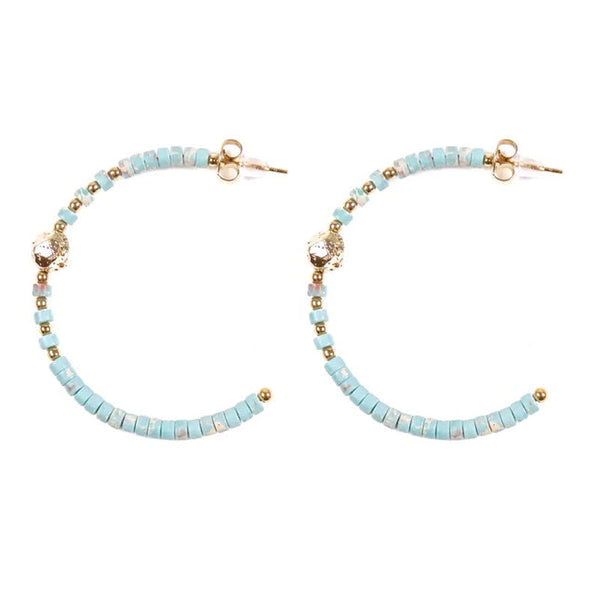 Half hoop stainless steel dangling earrings with turquoise natural stones