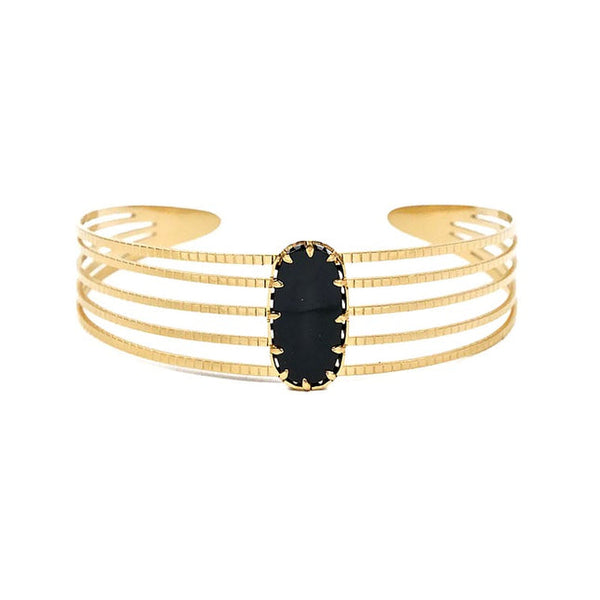 Women's bracelet - Mélina bangle stainless steel natural stones black agate