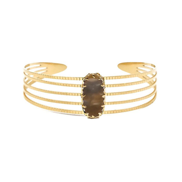 Women's bracelet - Mélina stainless steel bangle with natural gray agate stones