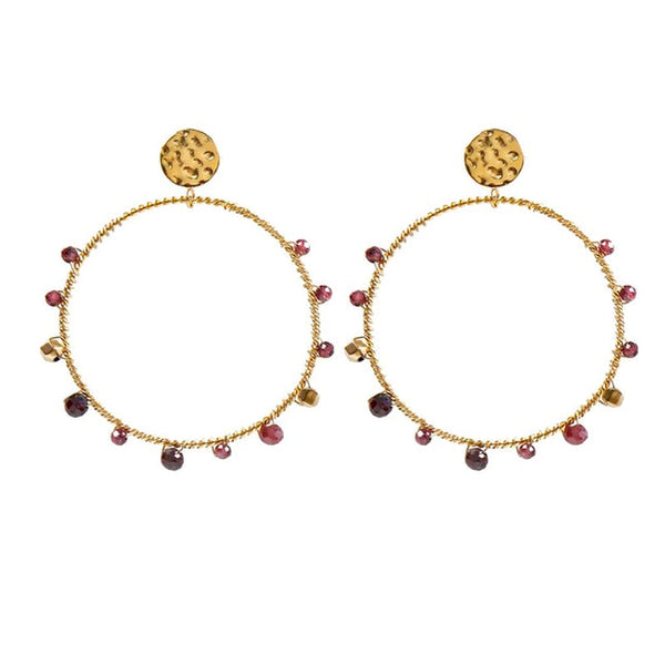 Marie stainless steel drop earrings with natural garnet stones