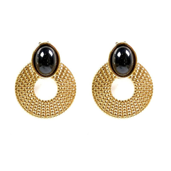 Thai stainless steel pendant earrings with natural black agate stones