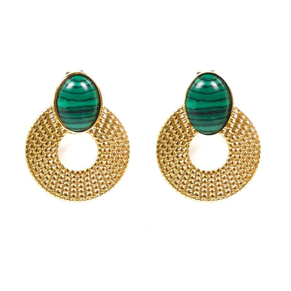 Thai stainless steel pendant earrings with natural malachite stones