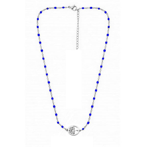 Edelstahlkette, blaues Kabelgeflecht, Lebensbaum