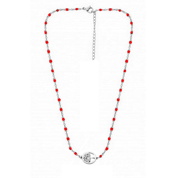Rote Edelstahlkette mit Lebensbaum