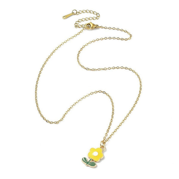 Gelbe Blume Edelstahl Halskette Kette