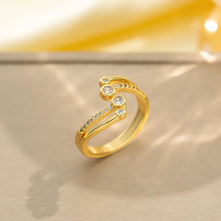 Bague ouverte en laiton plaqué or 18 carats pour femme, avec serpent et zircon 